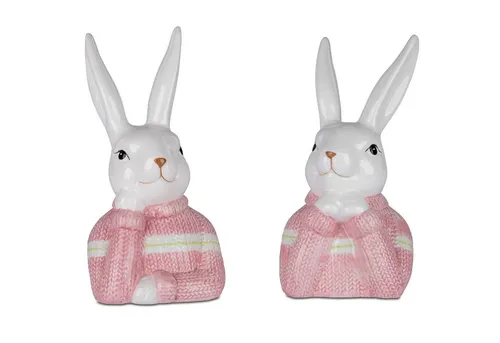 formano Dekofigur Osterzeit – Handbemalter Hase in Weiß-Rosa (18cm) - Dekorative Hase-Büste aus glasiertem Steingut. Ideal für die Osterdekoration, handbemalt und einzigartig. Maße: 18cm hoch, 9cm breit, 8cm tief.