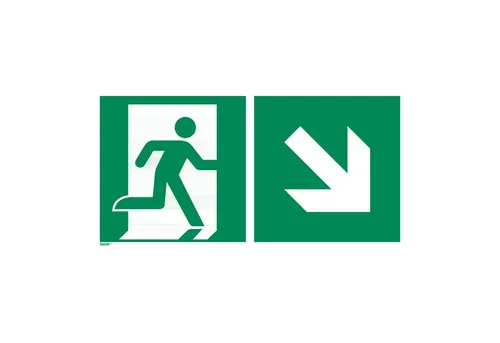 Notausgang Schild rechts abwärts 400 x 200 mm - Hochwertiges Rettungszeichen aus Hart-PVC, langnachleuchtend, für Innen- und eingeschränkten Außeneinsatz. Ideal für sichere Orientierung im Notfall, gefertigt in Deutschland.