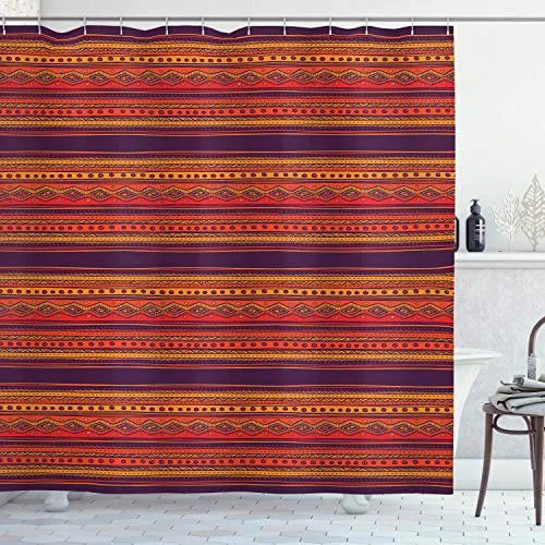 ABAKUHAUS Ethno Boho Duschvorhang - Duschvorhang in 175 x 200 cm mit einzigartigem Ethno Doodle Design, wasserabweisend und waschmaschinenfest, inklusive 12 Haken für eine einfache Montage.