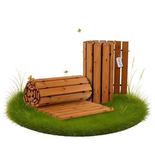 Rollweg Gartenweg Zedernholz Trittplatten 250x45cm - BITUXX - Holzfliesen aus Zedernholz, ideal für Garten, Terrasse oder Pool. Riffelbohlen sorgen für Sicherheit und einen zeitgenössischen Look.