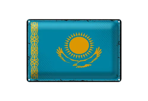 Roomando Metallschild Blechschild Flagge Kasachstan 30x20cm Retro Kazakhstan