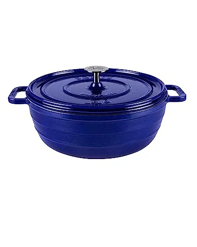 Sallys 'Ela' Deluxe Gusseisentopf - Hochwertiger Kochpartner in Royal Blue Majolika - Pfannen: Robuster Gusseisentopf mit 5 Litern Volumen, ideal für Suppen, Braten und mehr. Ofenfest bis 250 °C für vielseitige Kochtechniken.