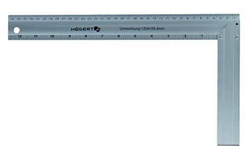 Högert Technik - Schreiner Alu-Winkel 350×190 mm - Universalwinkel | Winkelmesser mit 350 mm Schenkellänge zum präzisen Anreißen und Zeichnen mit 90° Anschlagwinkel