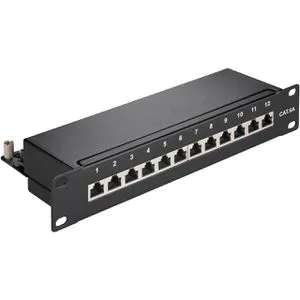 10'' Patch Panel 12 Port CAT 6a - Patchpanel für CAT 6a mit 12 Anschlüssen, kompakte 10 Zoll Größe, ideal für effiziente Verkabelung in Netzwerken.