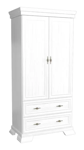 Moderner Garderobenschrank aus Holz in Weiß - Stylischer Kleiderschrank für das Schlafzimmer, 2 Türen und 2 Schubladen bieten viel Stauraum. Pflegeleicht und mit eleganter Gold-Griffverzierung, ideal für eine zeitgemäße Einrichtung.