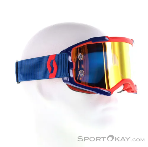 Scott Crossbrille Fury Dark Blue/Neon Red - Orange Chrome Works - Sportbrillen für Erwachsene, ideal für den Outdoor-Einsatz mit UV-Schutz und einem stylischen Design in Blau und Neonrot.