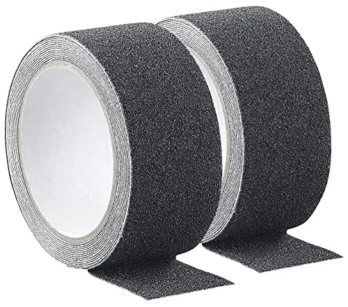 AGT Antirutschband: 2er-Set Anti-Rutsch-Klebeband schwarz, robust, wasserfest, 48 mm x 4 m (Anti-Rutsch-Klebeband Außenbereich, Antirutschband Außenbereich, Selbstklebende Fliesen)