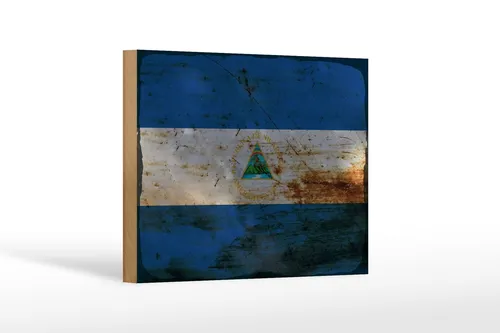 Holzschild Flagge Nicaragua 18x12 cm Flag Nicaragua Rost Deko Schild