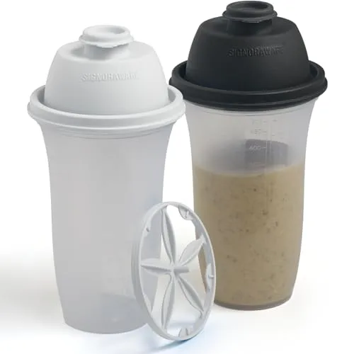 SIGNORA WARE Shaker-Flaschen aus Kunststoff, 500 ml, für Mahlzeiten, Shakes & Smoothies, Getränke, zum Mischen von Salat Dressing & Saucen, Margarita, mehr, 2 Stück