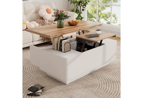 Merax Couchtisch Höhenverstellbarer Kaffeetisch mit Verstecktem Stauraum und Ablage (1-St., 100x50x43cm), Ausziehbarer Wohnzimmertisch Sofatisch für Wohnzimmer