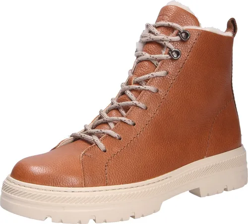 Schnürstiefelette PAUL GREEN - Glattleder Damenstiefel in Cognac - Wanderschuhe aus hochwertigem Glattleder mit Lammwollfutter für warme Füße. Die perfekte Kombination aus Stil und Funktionalität für kalte Tage.