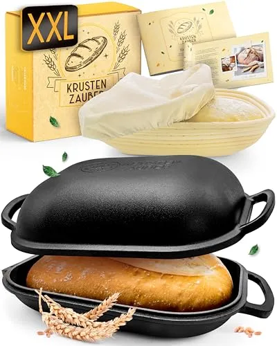 KRUSTENZAUBER 40cm Brotbackform mit Deckel aus Gusseisen - Brotbackkastenformen - Erlebe echtes Handwerk mit optimaler Wärmeverteilung für perfekte Backergebnisse und eine knusprige Kruste, ideal für Sauerteig und mehr.