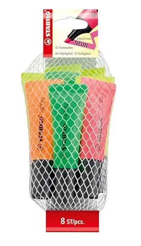 STABILO - Textmarker - NEON - 8er Pack - 4 x gelb, 2 x grün, 1 x orange, 1 x pink