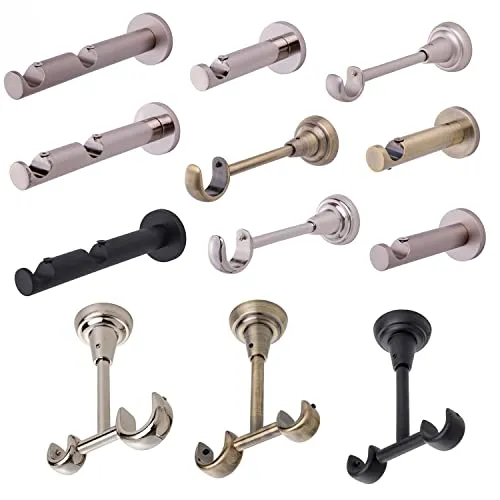 MDEKOR Wandträger 2-läufig Edelstahloptik R Wandhalter mit Metallmontageplatte für Gardinenstange 19 mm Abstand kürzbar
