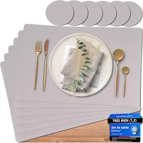 Mahewa® 6er Set Premium Tischset aus Kunstleder in beige von MAHEWA