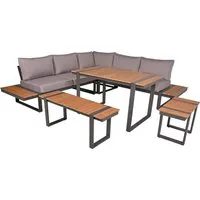 Garden Pleasure Loungegruppe BELMIRA 6-teilig - Grau - Elegante Lounge-Eckgruppe für Innen- und Außenbereich, aus hochwertigem pulverbeschichtetem Aluminium und strapazierfähigem Nonwood, wetterbeständig und pflegeleicht.