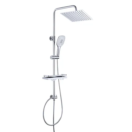 JOHO Edelstahl Regendusche Duschsystem mit Ablage Chrom Eckig Kopfbrause 25x25cm