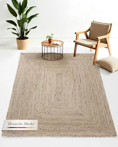 carpetfine Juteteppich Nele Taupe 200x290 cm - Hochwertiger handgewebter Jute-Teppich im modernen Boho-Style, ideal für Wohnzimmer und Schlafzimmer, pflegeleicht und auch für Fußbodenheizung geeignet.