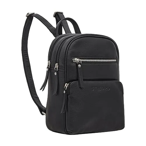 STILORD 'Fabienne' Kleiner Vintage Damen Rucksack - Echtleder Schwarz mit Diebstahlschutz - Tagesrucksäcke mit stilvollem Vintage Design! Der kleine Rucksack bietet viele Fächer für optimale Ordnung und ein verstecktes Anti-Diebstahl-Fach für Ihre Wertgegenstände.