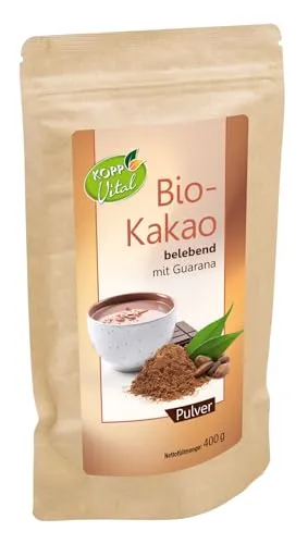 KOPP Vital® Bio-Kakao belebend Pulver - 400 g - mit Guarana - Kokosblütenzucker - Vegan - ohne Gentechnik, Glutenfrei, Laktosefrei, Zusatzstofffrei, Bio-zertifiziert
