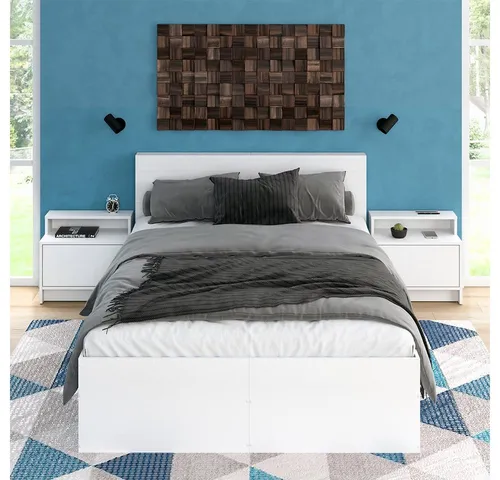 Vicco Nachtschrank Nara, Weiß, 50.2 x 46.4 cm - Eleganter Nachtschrank mit viel Stauraum, ideal für moderne und klassische Schlafzimmer. Die praktische Schublade und das Ablagefach bieten Komfort und Ordnung.