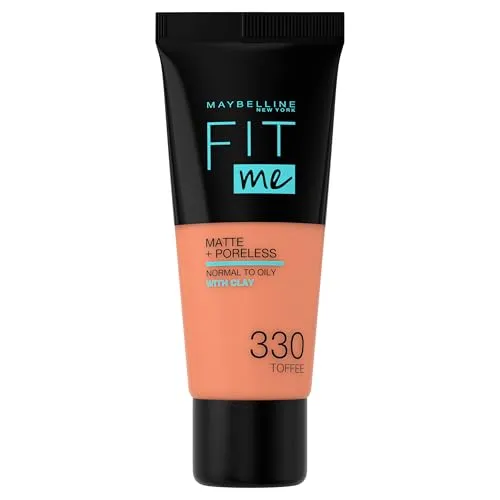 Maybelline New York Fit Me! Matte&Poreless Make-up Nr. 330 Toffee, Flüssiges Make-up, Passt Sich Dem Hautton An, Feuchtigkeitsspendend, Mattierend, Leichte Bis Mittlere Deckkraft, 30 Ml