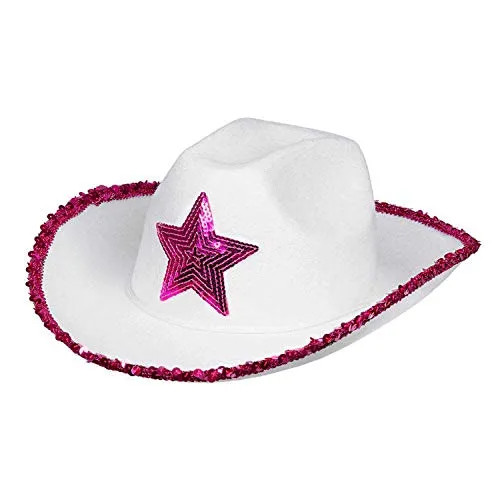 Boland 54376 - Hut Rodeo Star, pink-weiß, für Erwachsene, Cowboyhut mit Pailletten, Cowgirl, Karneval, Fasching, Fastnacht, Halloween, Mottoparty