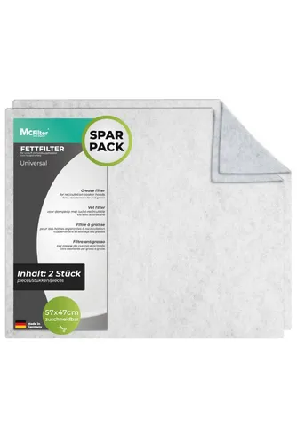 McFilter Fettfilter (2 Stück) Universal Dunstfilter Filter 57 x 47cm, Zubehör für alle handelsüblichen Dunstabzugshauben, extra speicherfähig, zuschneidbar, Schwer entflammbar nach DIN 53438