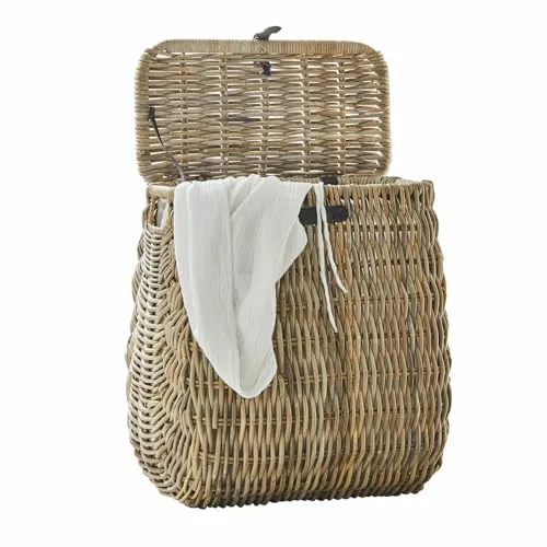 Loberon Wäschekorb Solinette - Wäschekorb aus robustem Rattan mit waschbarem Stoffeinsatz und edlem Lederverschluss, ideal für stilvolle Aufbewahrung und nachhaltige Ordnung.