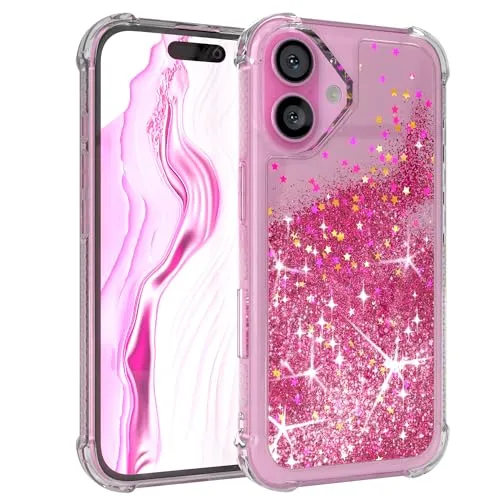 EAZY CASE - Glitzer Hülle - kompatibel mit iPhone 16 Handyhülle für Apple iPhone 16 Hülle Silikon leichtes Shiny Cover stoßfestes Phone Case als Fallschutz in Liquid - Pink
