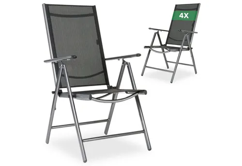 AREBOS Klappstuhl Gartenstuhl 4er Set - Hochlehner Alu verstellbar, UV-fest - Praktisches 4er Set klappbare AREBOS Gartenstühle aus pulverbeschichtetem Aluminium. Mit 7-fach verstellbarer Rückenlehne, wetterfestem Teslin-Webstoff und hoher Belastbarkeit bis 120 kg – ideal für Garten, Terrasse und Camping.