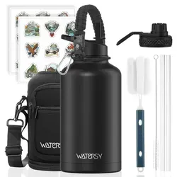 WATERSY Isolierte Edelstahl Trinkflasche 1890 ml Schwarz mit Doppelwand-Vakuum