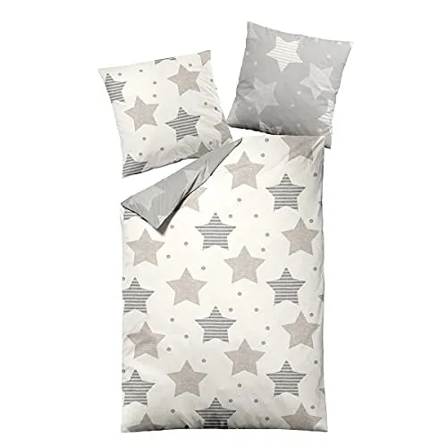 Traumschlaf Biber Wendebettwäsche Sterne beige 240 x 220 cm - Bettwäsche-Sets aus kuscheligem Biber, ideal für den Winter. Temperaturausgleichend und hautsympathisch, mit tollem Sternendesign für gemütliche Nächte.