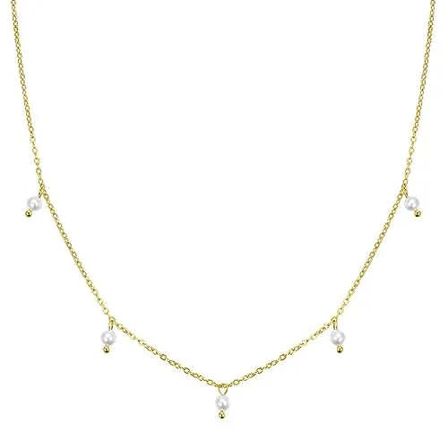 Happiness Boutique Damen Halskette mit Perlen-Anhängern | Wasserfeste Perlen Kette aus Edelstahl in Gold - Rosegold, Silber | Filigrane Perlenkette