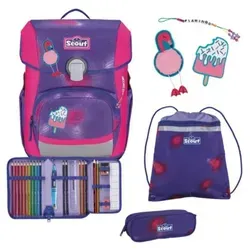 SCOUT Basic Neo Set 4-teilig Summer - Schulranzen-Set mit reflektierender Oberfläche für mehr Sicherheit. Enthält zwei Schlampermäppchen und einen Sportbeutel, ideal für die Schule und Freizeit.