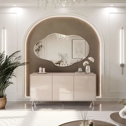 Dreitürige Kommode SANAYI in Kaschmir Hochglanz - Elegante Kommode mit hochglänzenden Fronten und modernem Push-to-Open-System, ideal für stilvolle Innenräume und optimale Raumnutzung.