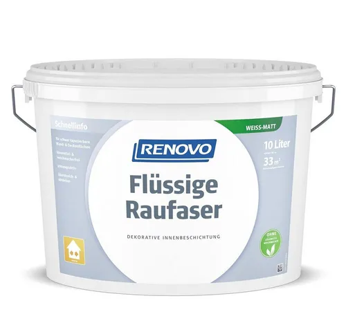 Renovo Flüssige Raufaser matt 10,0 Ltr. - Dekorative Innenbeschichtung für Wände - Farben: Hochdeckende, lösemittelfreie Innenfarbe mit Raufaserstruktur, ideal für schwer tapezierbare Flächen und umweltfreundlich.