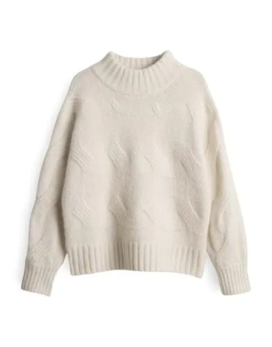 OPUS Loose Fit Strickpullover Ecru, Größe 38 - Bequemer Damen Strickpullover im Loose Fit, ideal für den Alltag. Der Woll-Anteil sorgt für ein weiches Tragegefühl und angenehme Wärme. Vielseitig kombinierbar mit Rundhalsausschnitt und gerippten Abschlüssen.