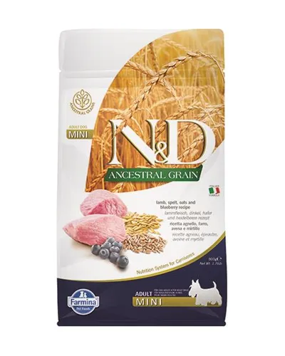N&D Dog Adult Mini Ancestral Grain Lamm, Dinkel, Hafer & Heidelbeere 0,8kg