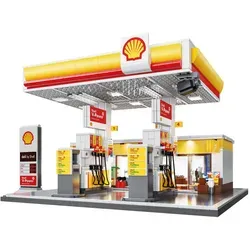 JAMARA 402857 CADA Shell Tankstelle mit Shop Bricks - Bauspielzeug & Konstruktionsspielzeug, 1309 Teile für Technik-Fans ab 14 Jahren, fördert Feinmotorik und Kreativität mit interaktiven LED-Funktionen.