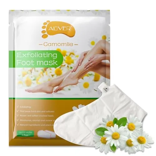 P-Beauty Fußmaske Kamillenextrakt | Exfolierendes Fußpeeling | zur Entfernung von raue Haut, Hühneraugen & Risse | Pflegend & Feuchtigkeitsspended | Natürliche Fußpflege | für seidige Füße | 1 Paar