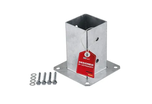 SO-TECH® Pfostenbeschlag Aufschraubanker Stahl feuerverzinkt für Garten / Terrasse (1 St), für Vierkantholz (Vierkant 80 x 80 mm) 152 mm Höhe