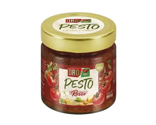 Hengstenberg Saucen, Oro di Parma Pesto Rosso Sauce mit Tomaten Käse Cashewkernen 195g
