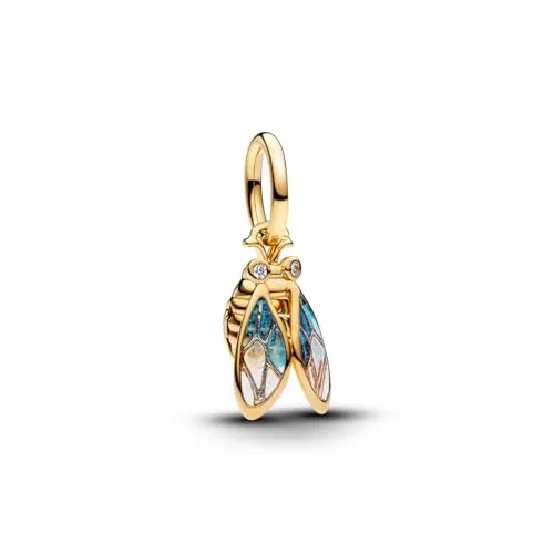 Pandora Charm-Einhänger Zikade 764490C01 - Eleganter Charm-Einhänger aus 14k vergoldeter Metalllegierung mit funkelndem Zirkonia in Blau. Perfekt für individuelle Schmuckkreationen.