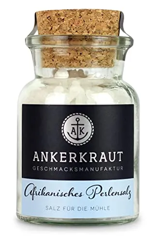 Ankerkraut Afrikanisches Perlensalz, perfekt für die Mühle, ganze Körner, Premium Salz zum Würzen, 170 g im Korkenglas