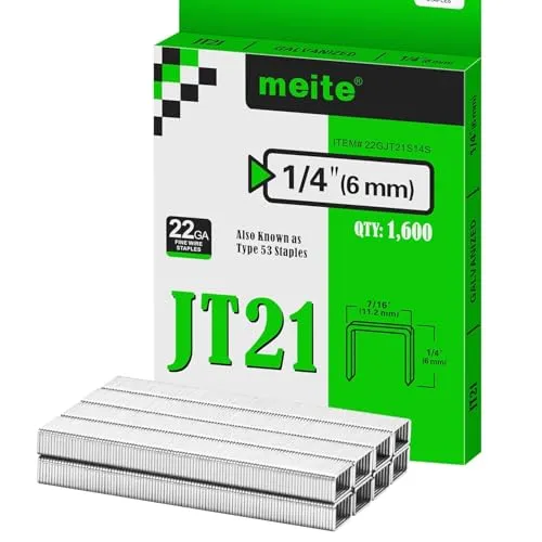 meite Tackerklammern Typ 53, 6 mm verzinkte Klammern Typ 53 JT21 für Handtacker & Elektrotacker, 1.600 Stück, 11,2 mm Rückenbreite, 0,75 mm Drahtstärke, ideal für Polster, Basteln & Möbel