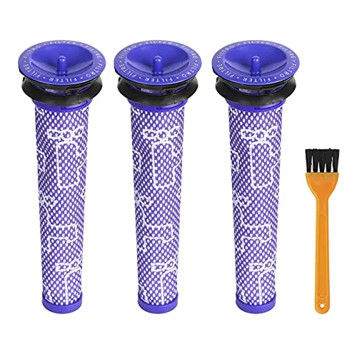 BOZKAA 3 Stück waschbares Vormotor-Stickfilter-Zubehör für Dyson V6 V7 V8 DC58 DC59 DC61 DC62 DC74 Staubsaugerzubehör mit Reinigungsbürste