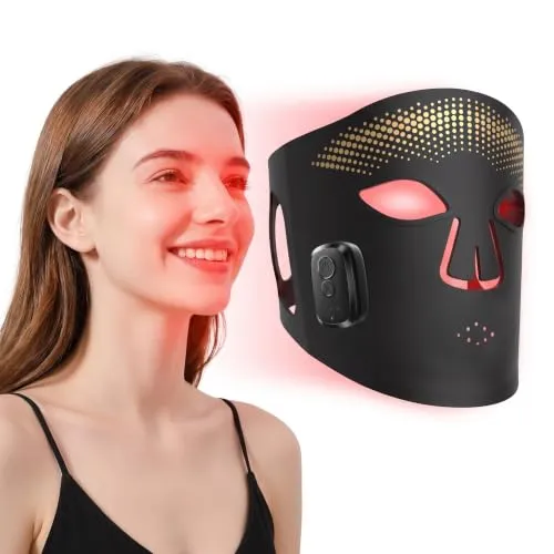 Macchiatto LED Gesichtsmaske Lichttherapie Gesicht, Rotlicht Maske Gesicht mit 84 Multi-Chip LEDs, 336 Lichtchips, Rot Blau Gelb & 850nm Nahinfrarot Licht, LED Maske Gesicht für Hautpflege, 3 Stufen