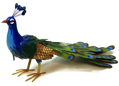 GeKi Trend Blauer Pfau Deko für Garten aus Eisen Metall Gartendeko groß Dekofigur wetterfest ca. 42 cm H x 70 cm L