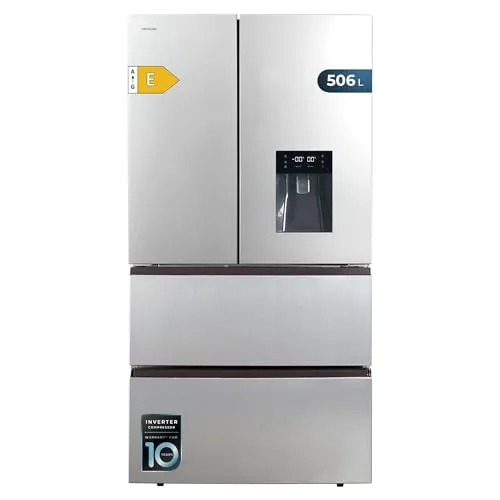 Cecotec Französische Tür Kühlschrank Edelstahl mit Wasserspender 510 l, Bolero CoolMarket FD 510 WD Inox E. 183 cm hoch, 84 cm breit, Invertermotor, geringer Verbrauch, Total NoFrost
